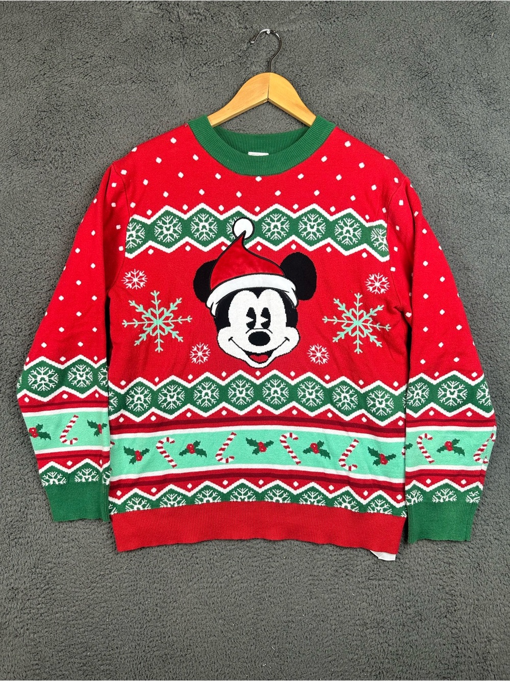 Disney Mickey Mouse Ugly Christmas Sweater Red Fair Isle Holiday Mens Small S